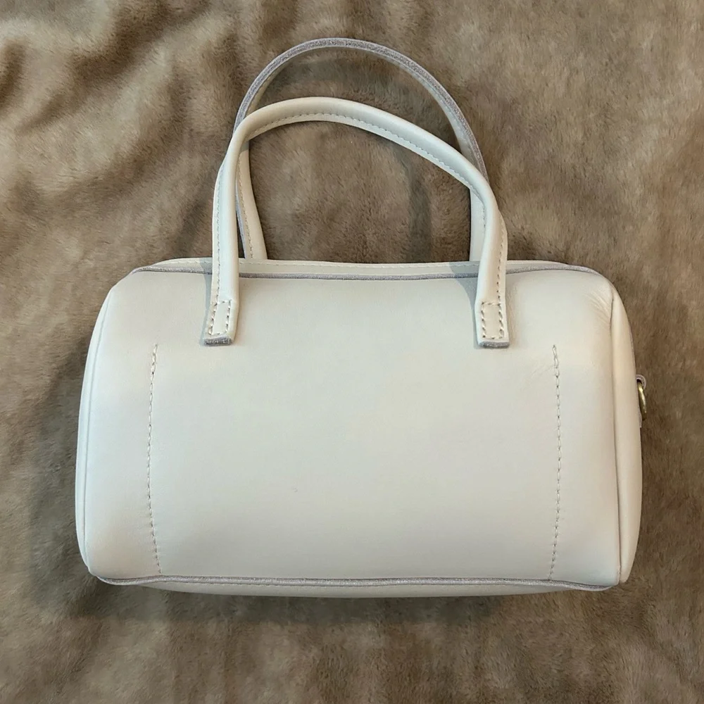 Cream Leather Satchel Bag with Detachable Strap